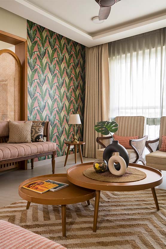 Boho style living room interior design in Wembley Estate by envisage