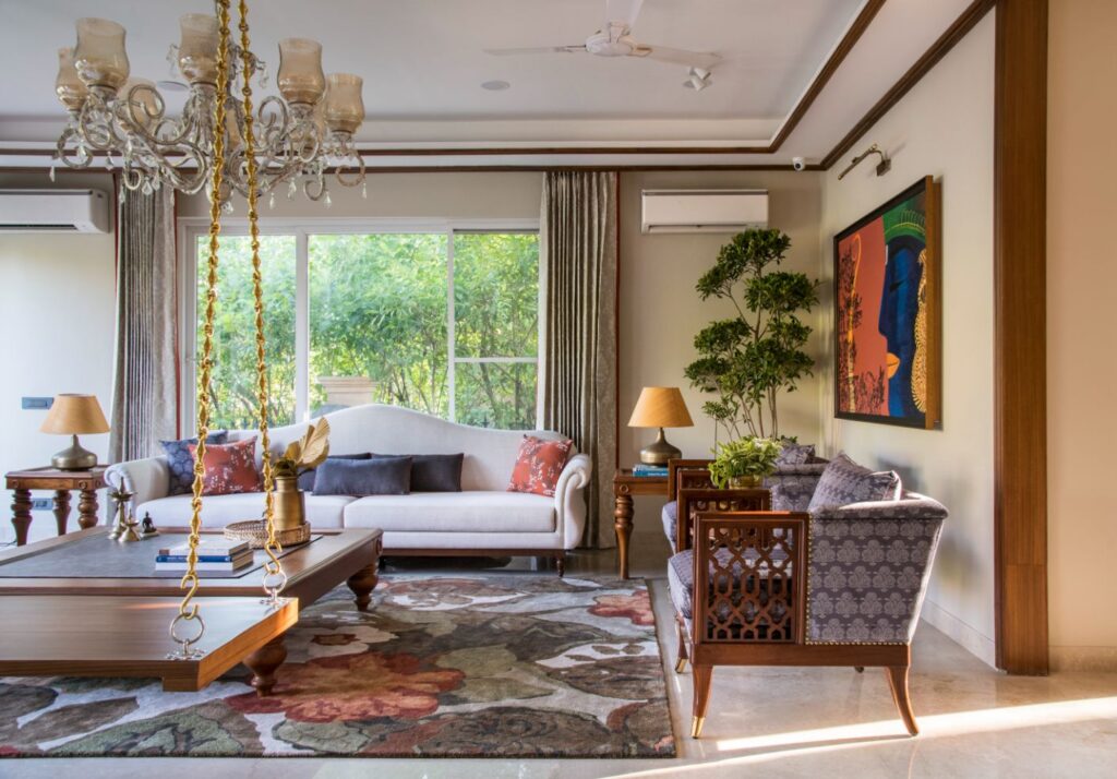 Ramayana House Living Room Interior Design with Jhula