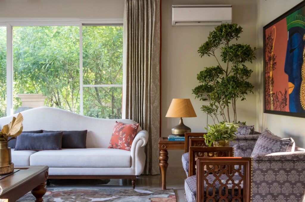 Biophilic Indian Style Living Room Inteior Design, Ramayana House