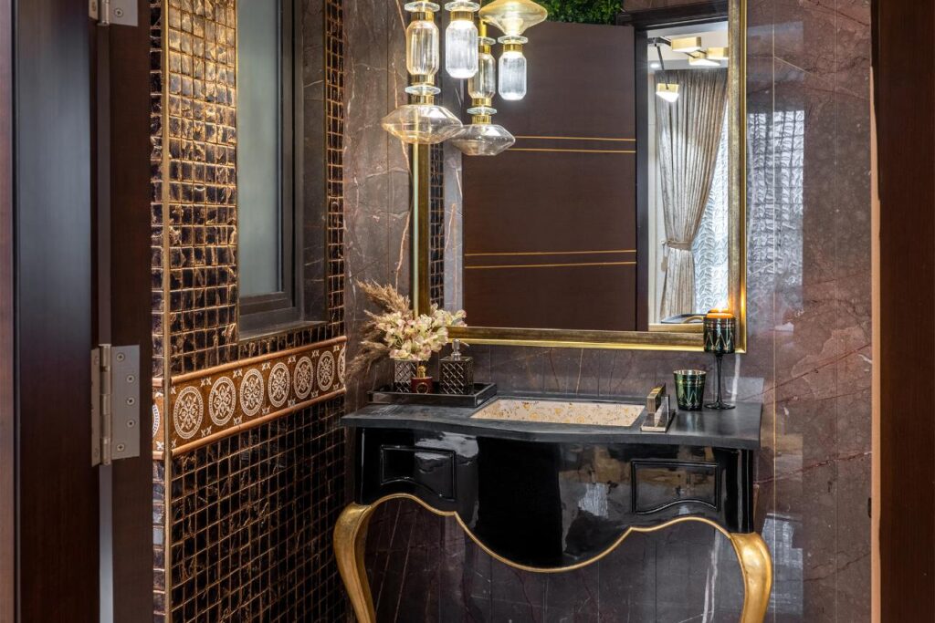 Luxury Bathroom Interiors with European Touch and Golden Accents, Gatsby