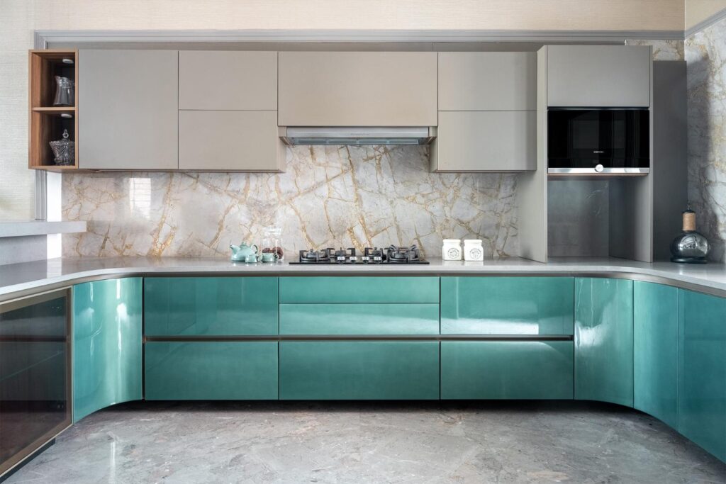 Luxury Kitchen Design with Teal Metal Accents, Gatsby