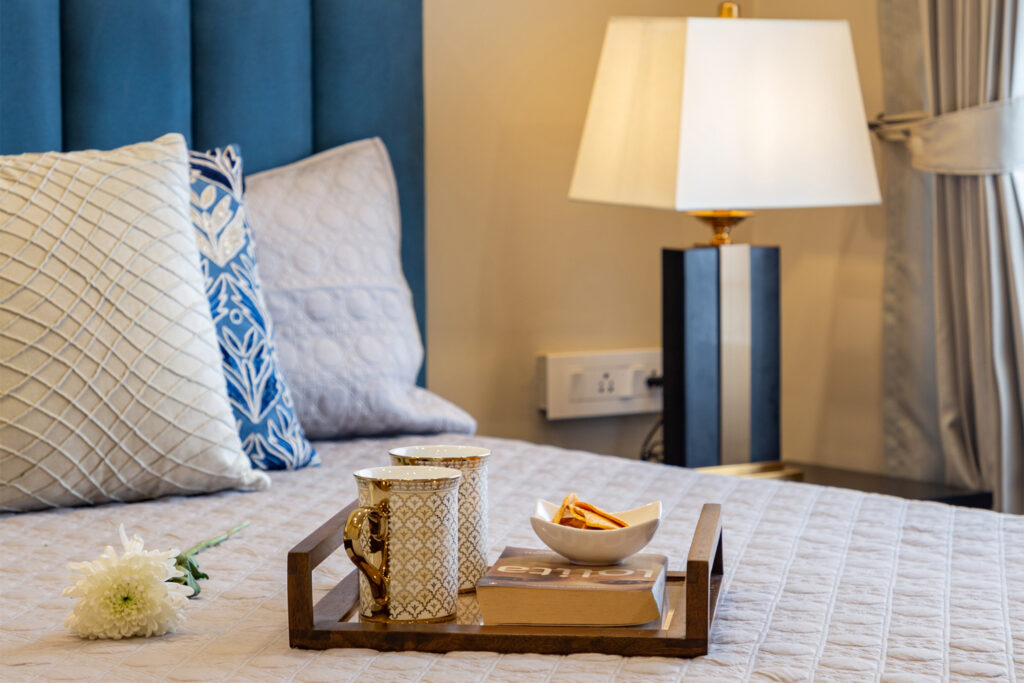 Modern Bedroom Interior Design with Blue Headboard, Exotica