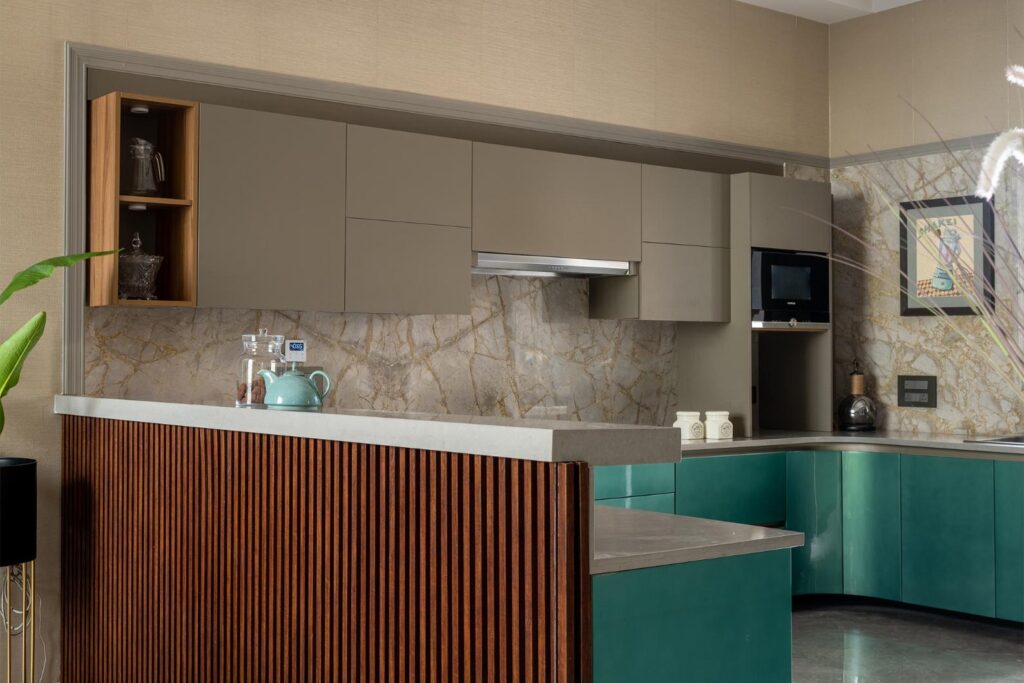 Modern Kitchen Interior Design with Wooden Slat Panel Exterior, Gatsby