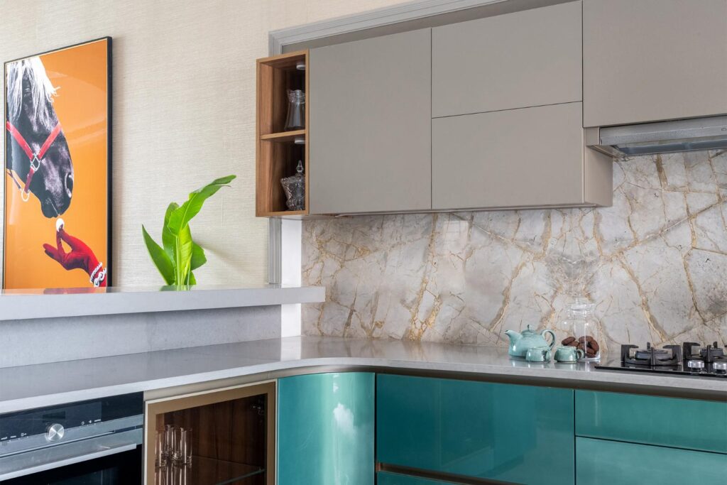 Modern Luxurious Kitchen Desing with Raised Counter to hide Utility Area, Gatsby Art Deco Villa
