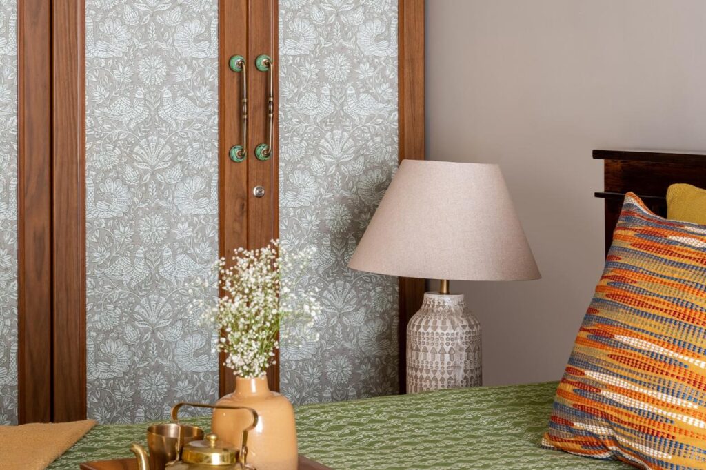 Traditional Indian Bedroom Interiors with floral pattern Wardrobe , Kaivinai
