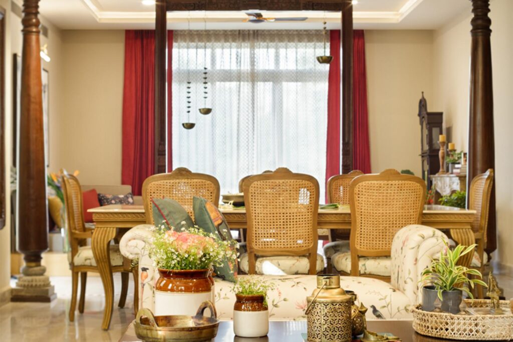 Traditional South Indian Dining Room With Wicker Furniture
