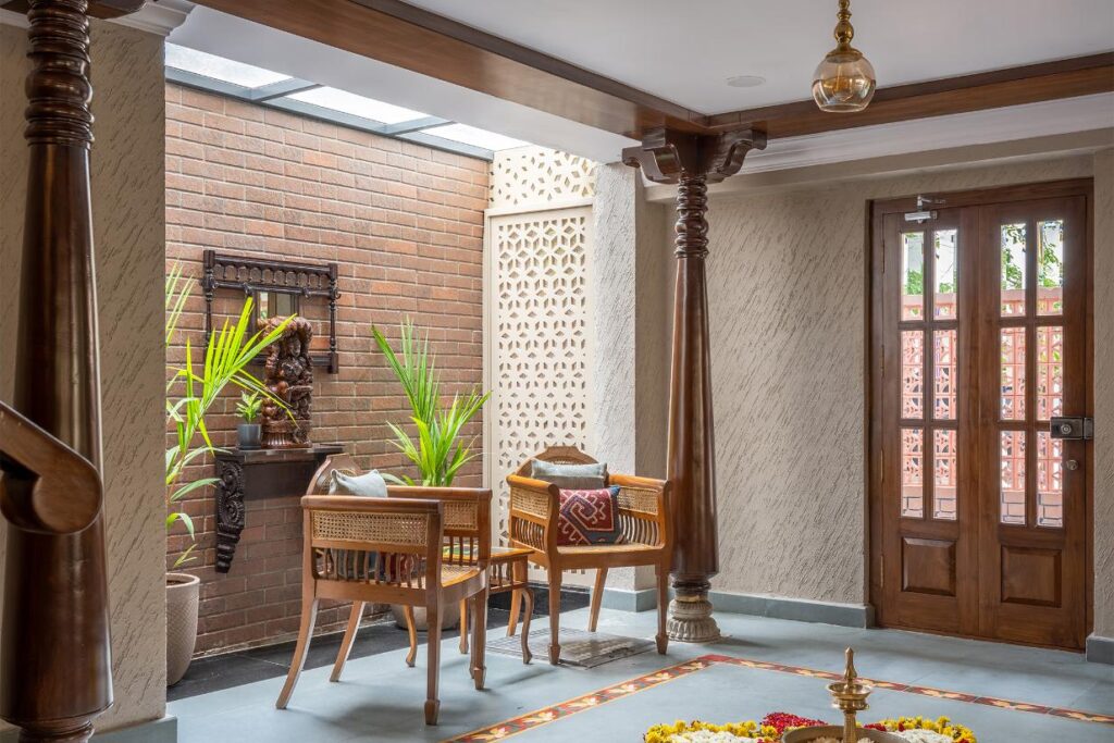 Traditional South Indian Home with Chettinad Pillars, Kaivinai