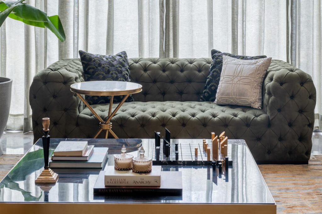 Tufted Sofa amdist Art Deco Styled Living Room Interiors, Gatsby