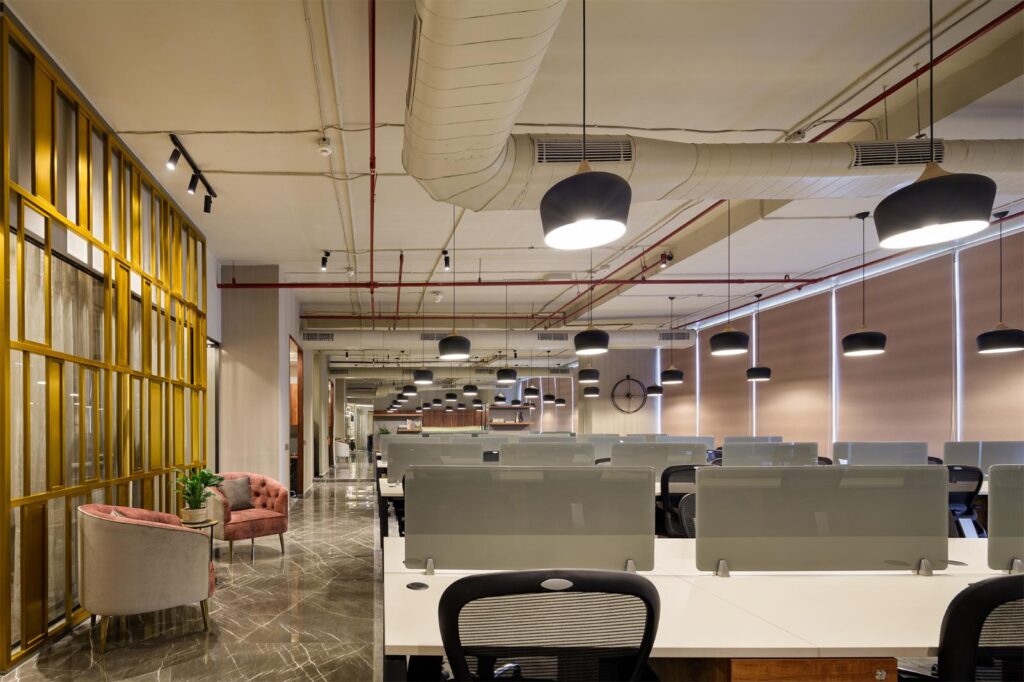 Workspace Area Design with Brass Metal Screen, Lawrel European Interior Design